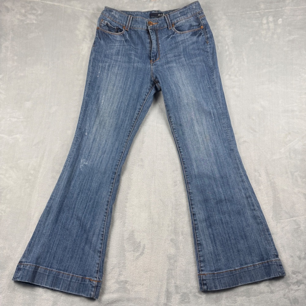 Seven7 Studio Women's Sexy Flare Bootcut Jeans‎ Medium Wash Distressed Size 12